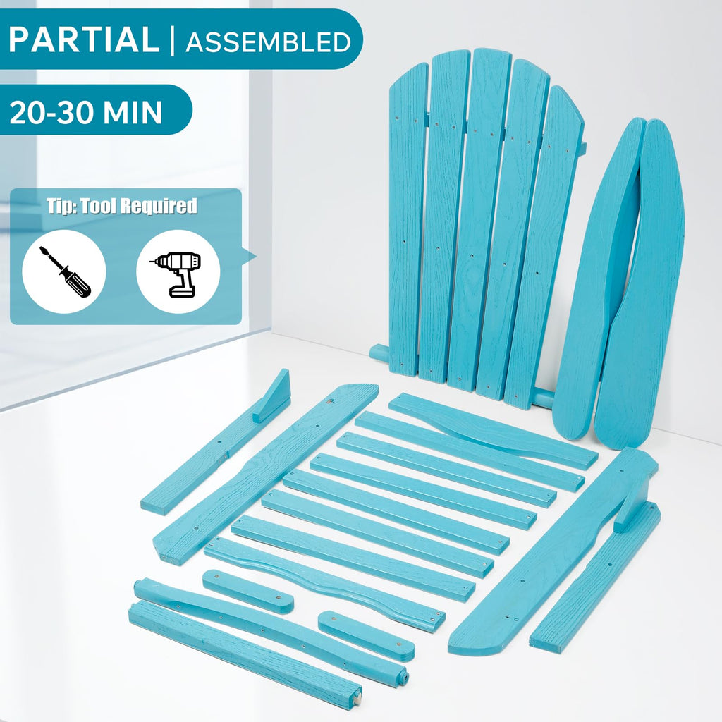 Folding Adirondack Chairs Set of 2 Solid Wood Turquoise Blue Y2810
