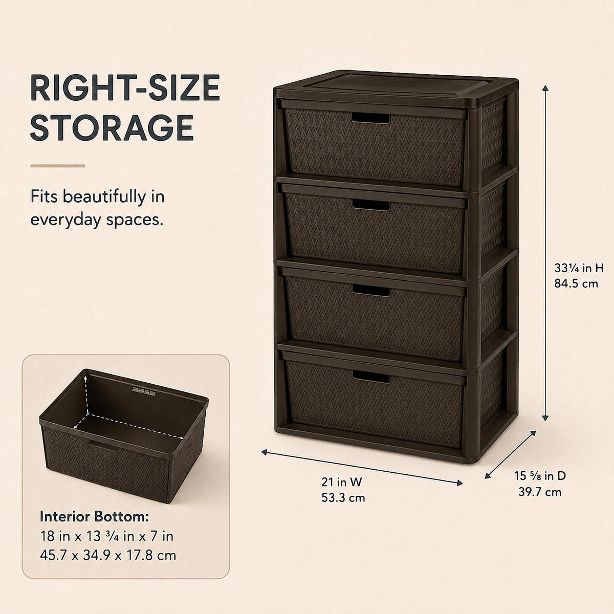 Brown 4-Drawer Plastic Storage Tower Q679972