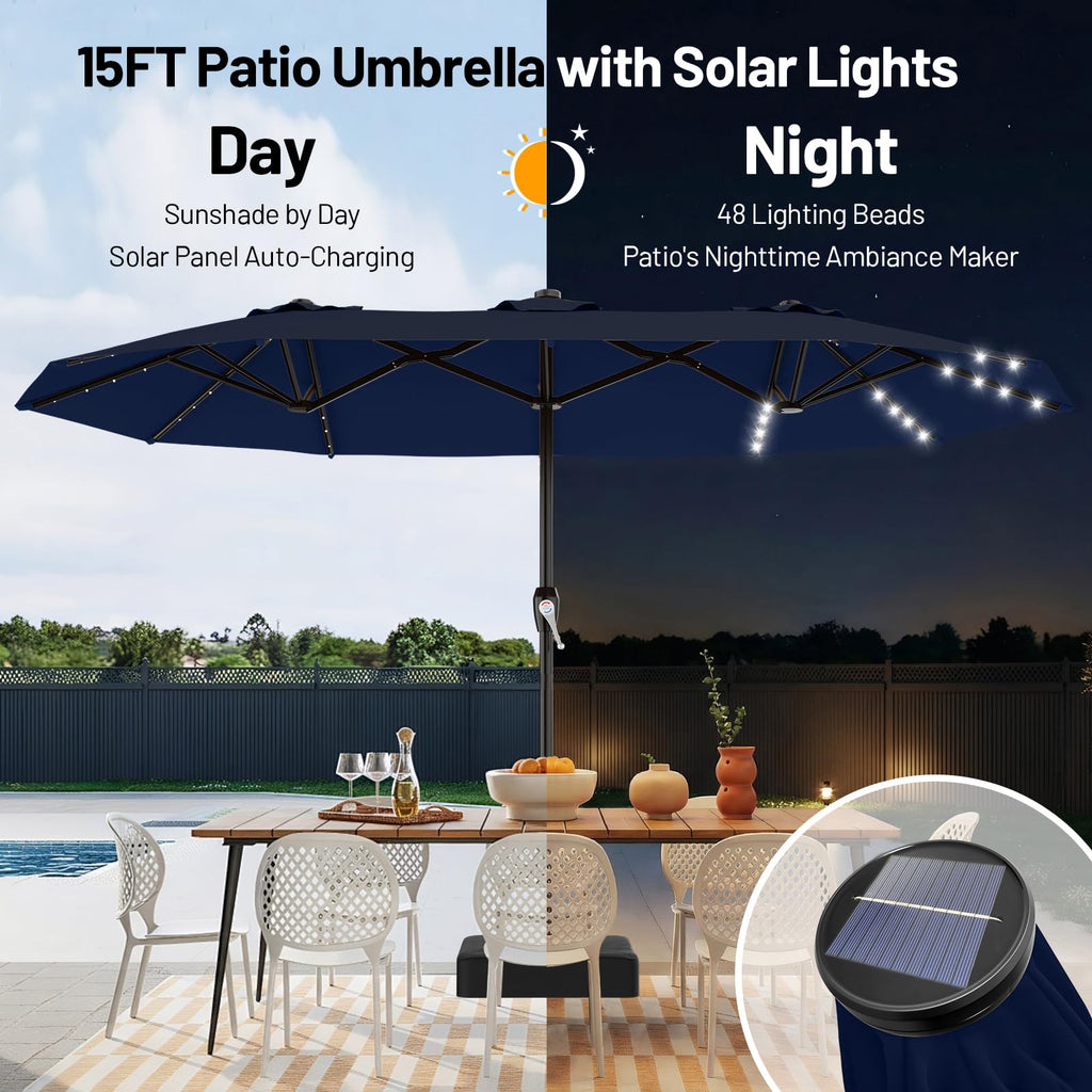15FT Double Sided Solar Lights Patio Umbrella O301