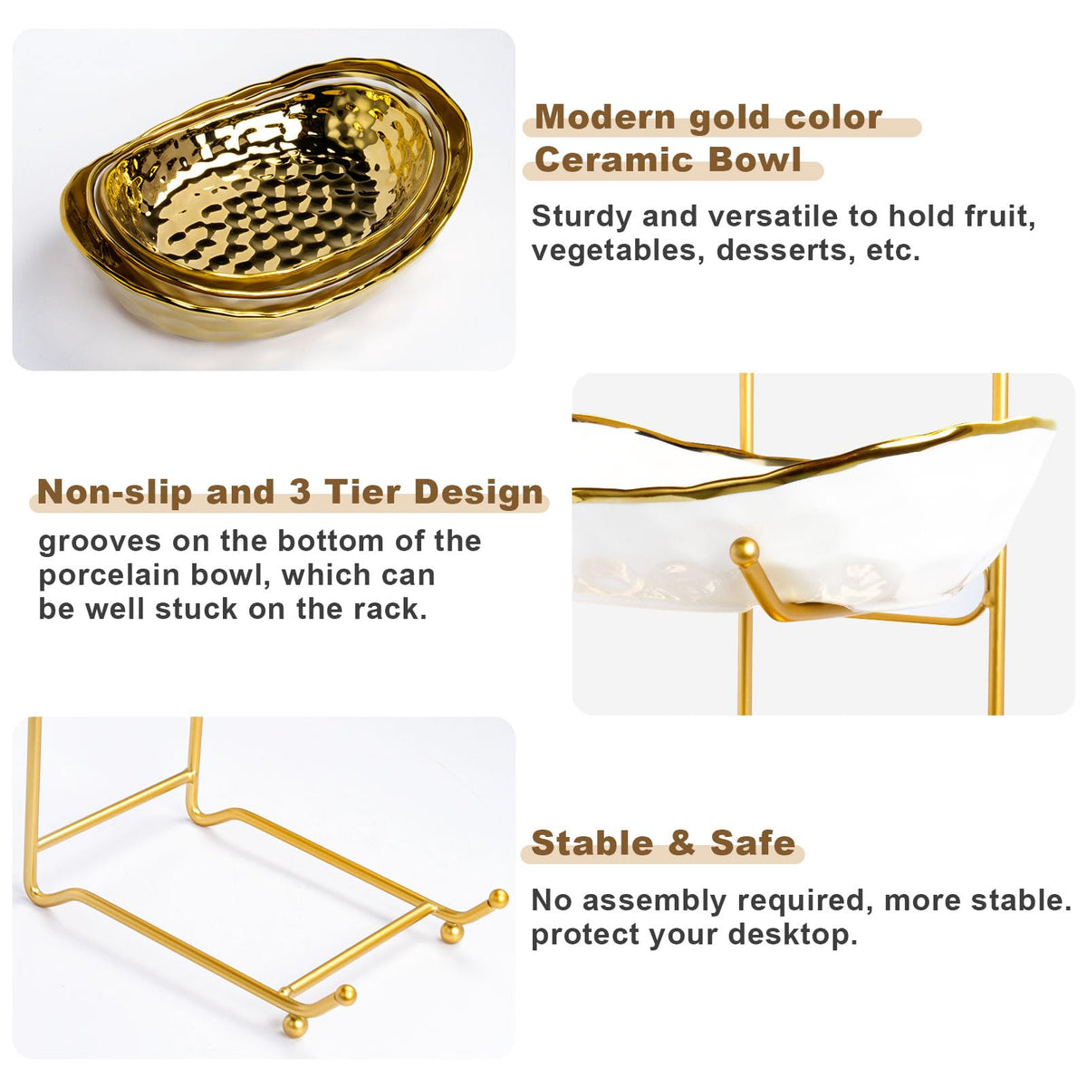 3 Tier Ceramic Fruit Basket with Metal Stand D166501