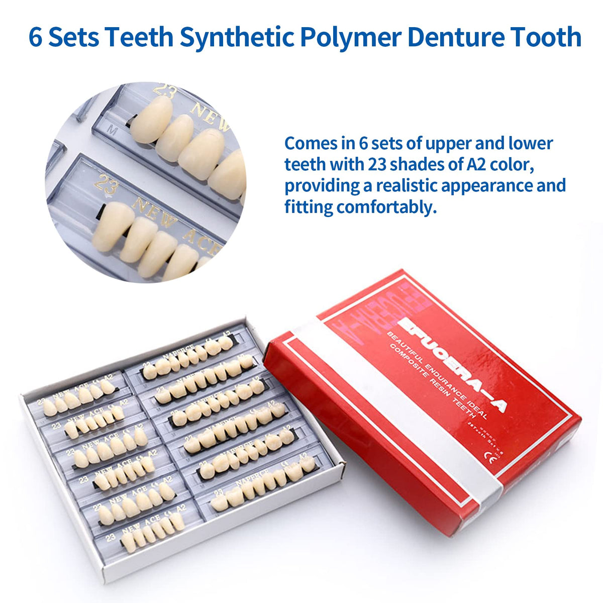 168 Pieces Acrylic Resin Denture Teeth 6 Sets 23 Shade A2 Upper + Lower V666
