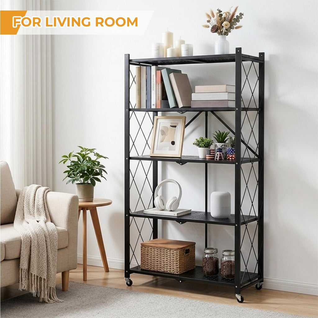 5 Tier Foldable Metal Storage Shelf with Wheels I73737