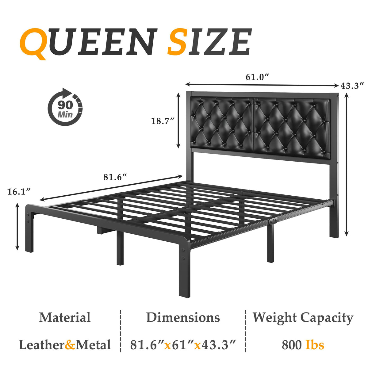 Queen Upholstered Button Tufted Bed Frame with Storage B260