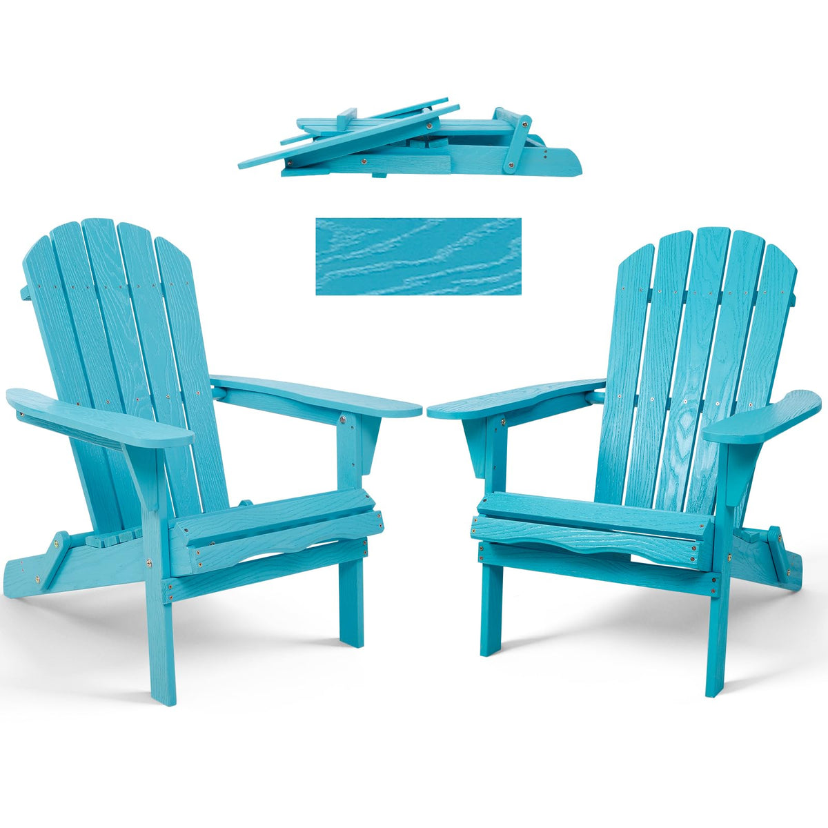 Folding Adirondack Chairs Set of 2 Solid Wood Turquoise Blue Y2810