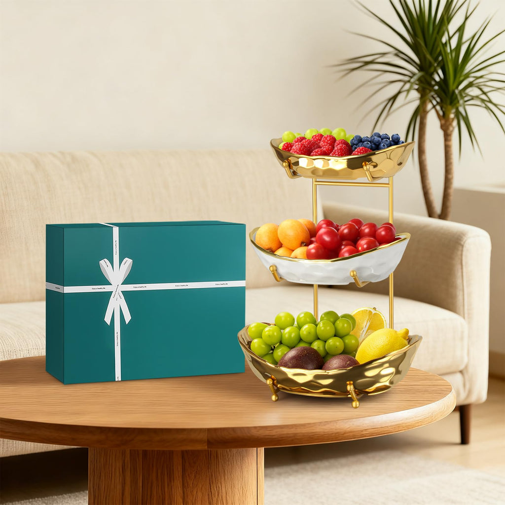 3 Tier Ceramic Fruit Basket with Metal Stand D166501