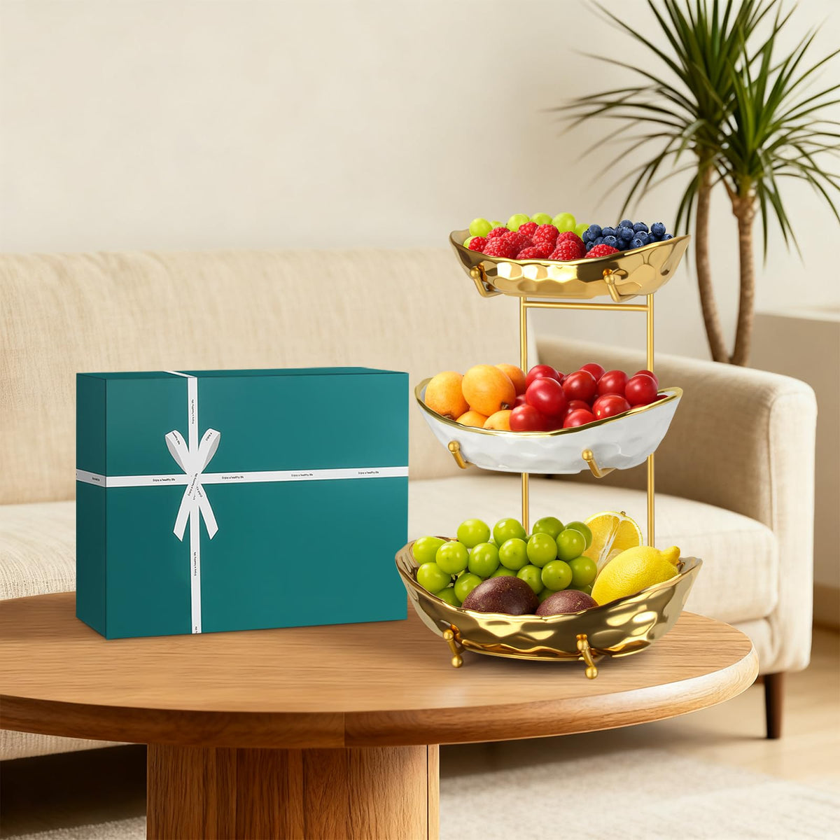 3 Tier Ceramic Fruit Basket with Metal Stand D166501