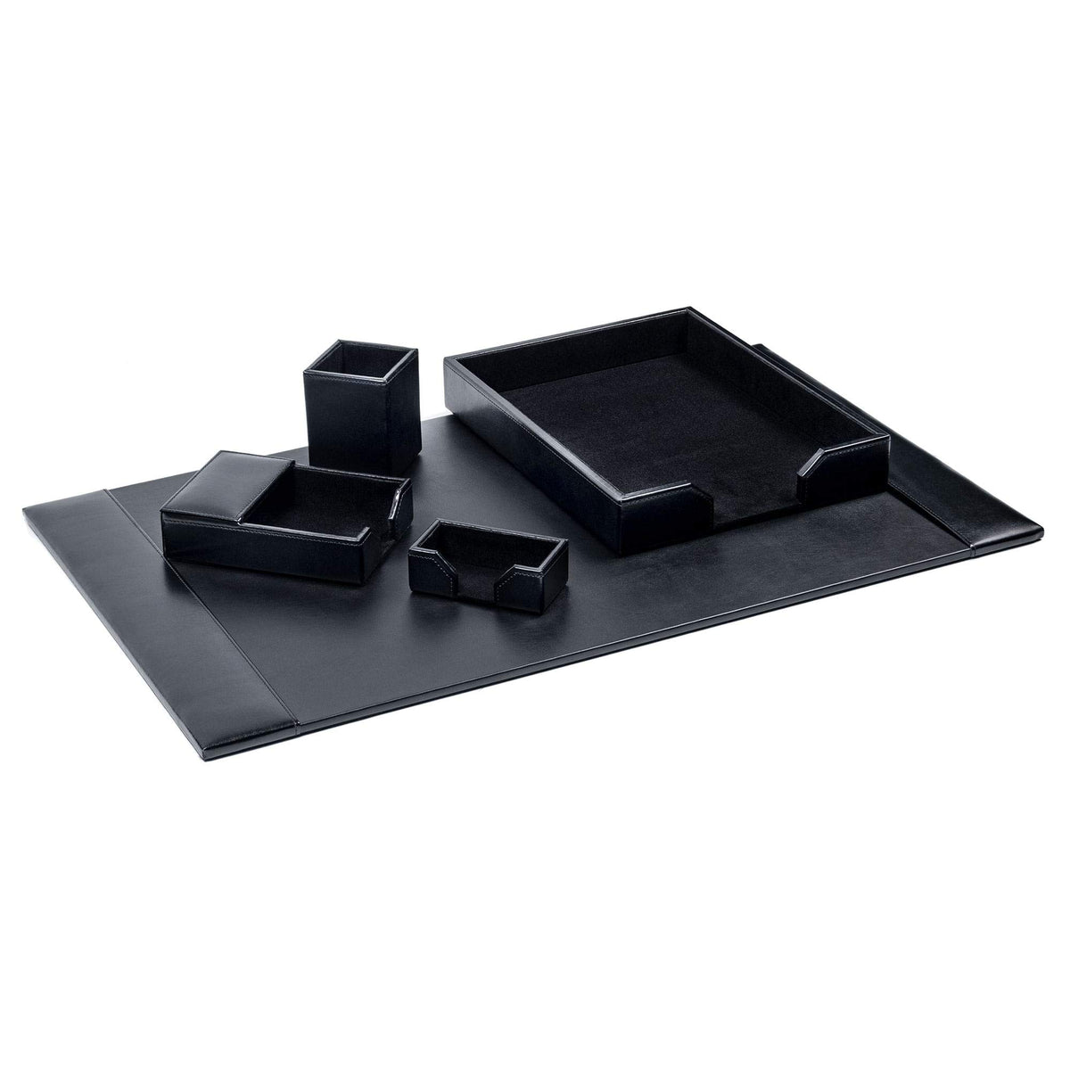 Black Bonded Leather 5-Piece Desk Set U19526