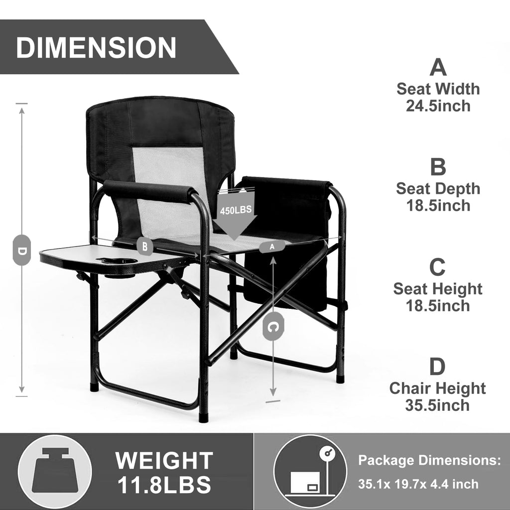 Camping Chairs, Folding Chairs for Outside, Directors Chairs Foldable Adults Heavy Duty, Support to 450LBS O20535