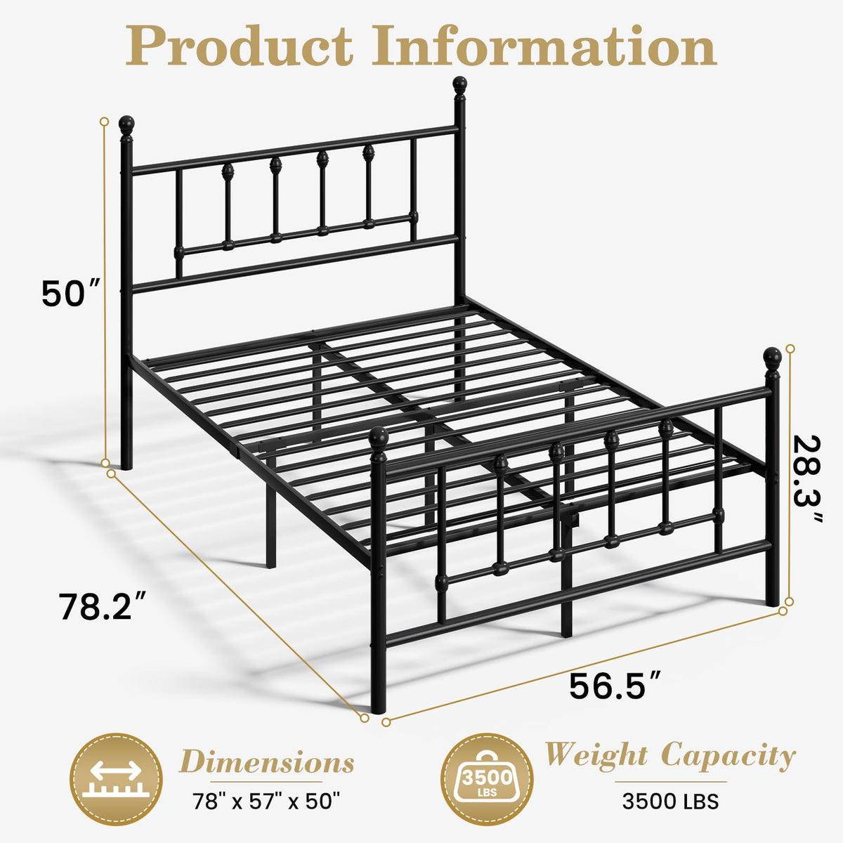 14 Inch Full Size Victorian Metal Platform Bed Frame with Headboard and Footboard G27508