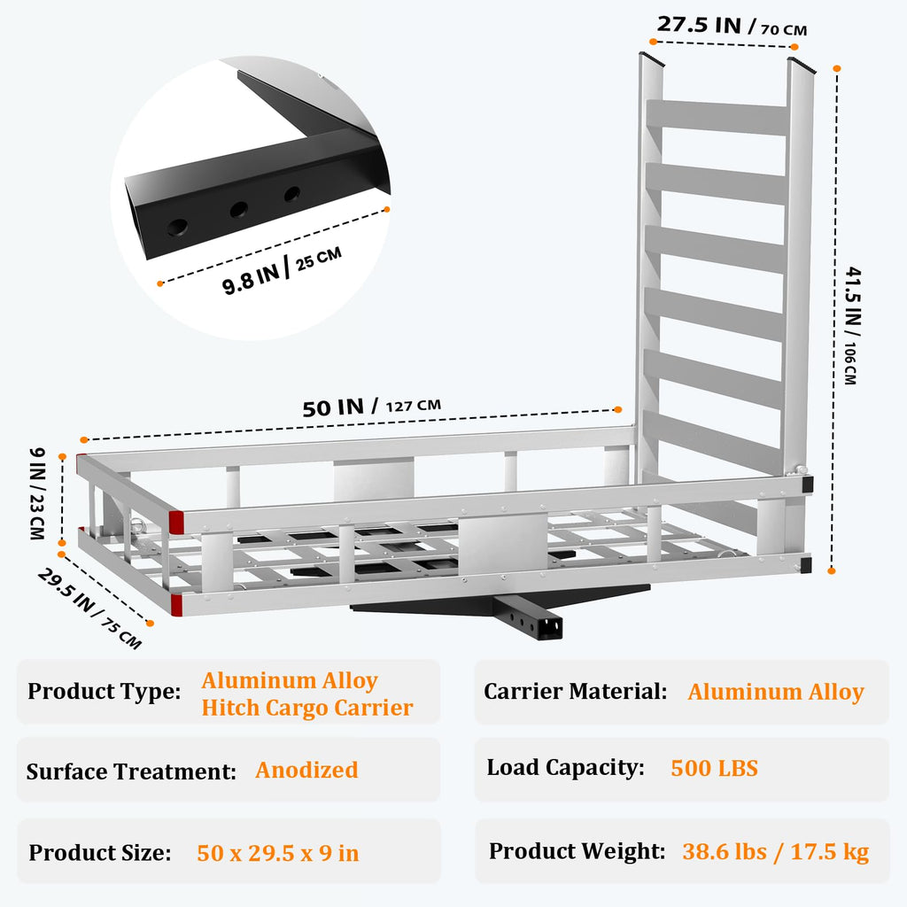500LBS Aluminum Alloy Folding Hitch Cargo Carrier with Ramp B85413