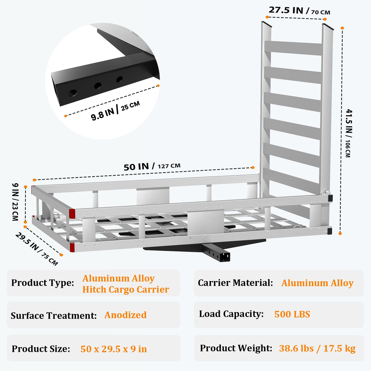 500LBS Aluminum Alloy Folding Hitch Cargo Carrier with Ramp B85413