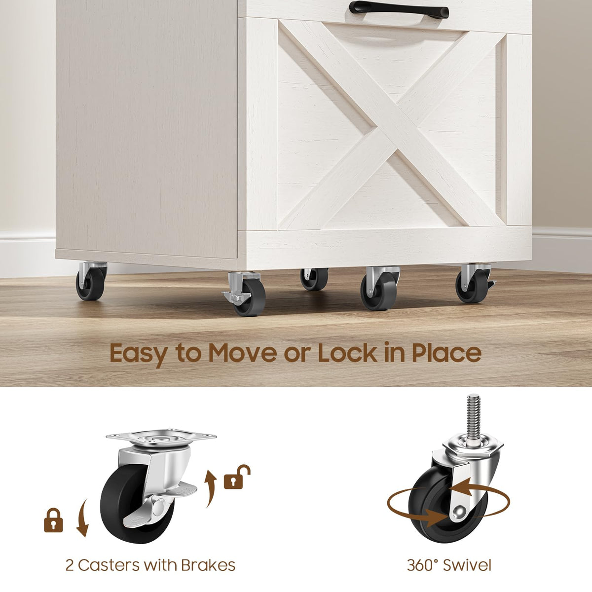 3 Drawer White File Cabinet with Wheels N631