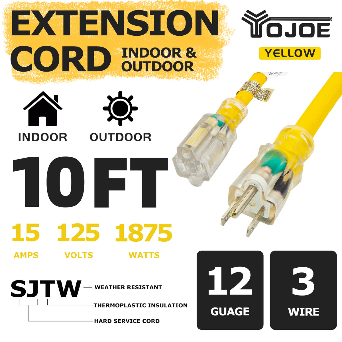 Yellow 12 Gauge 10 ft Extension Cord B346757