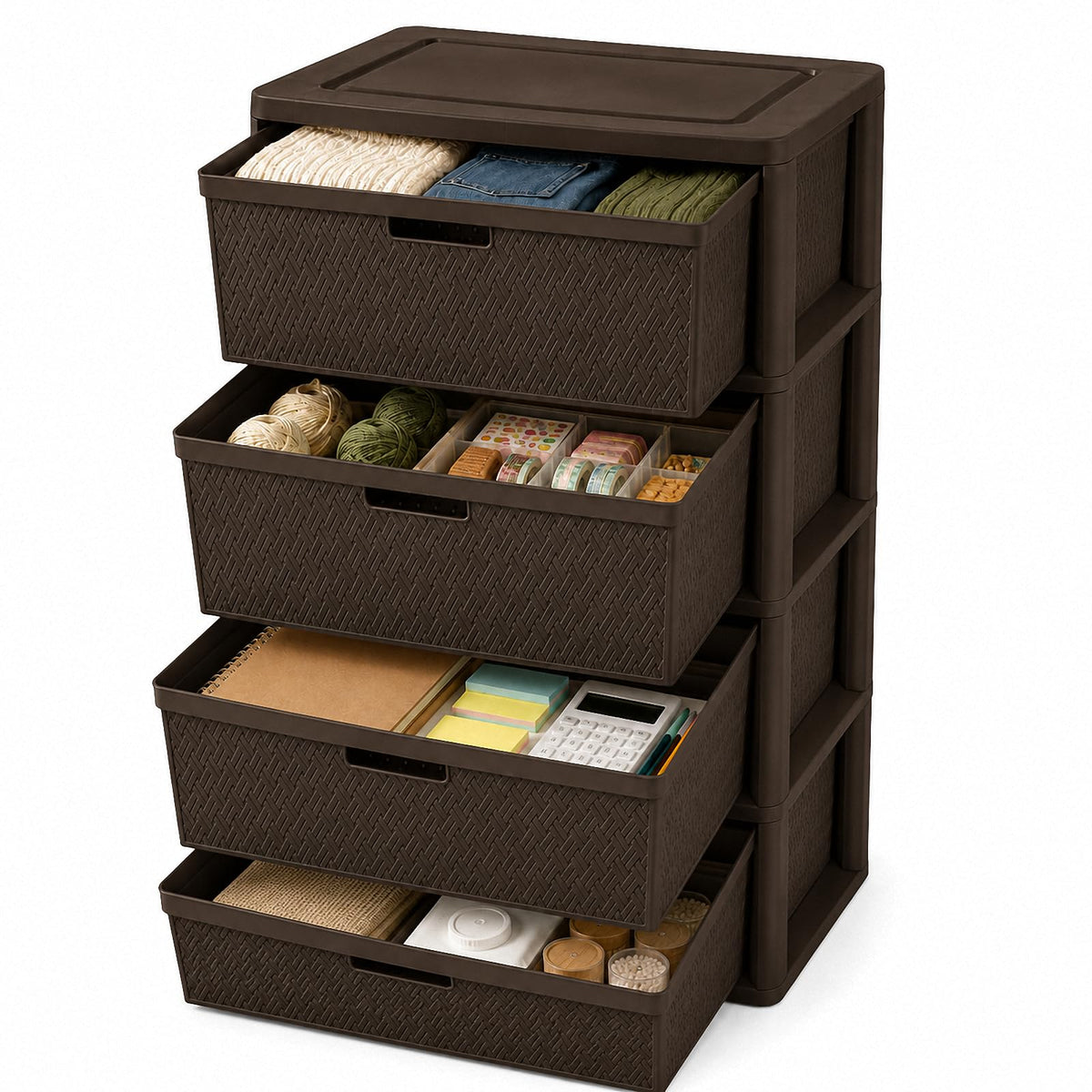 Brown 4-Drawer Plastic Storage Tower Q679972