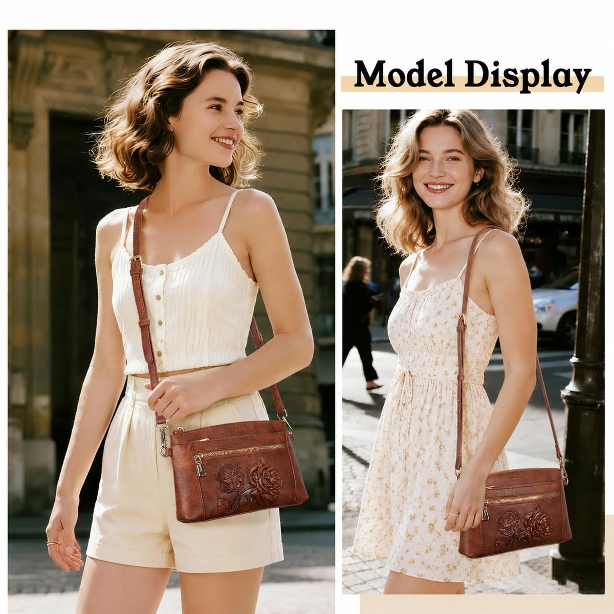Floral Embossed Vegan Leather Crossbody Bag B354