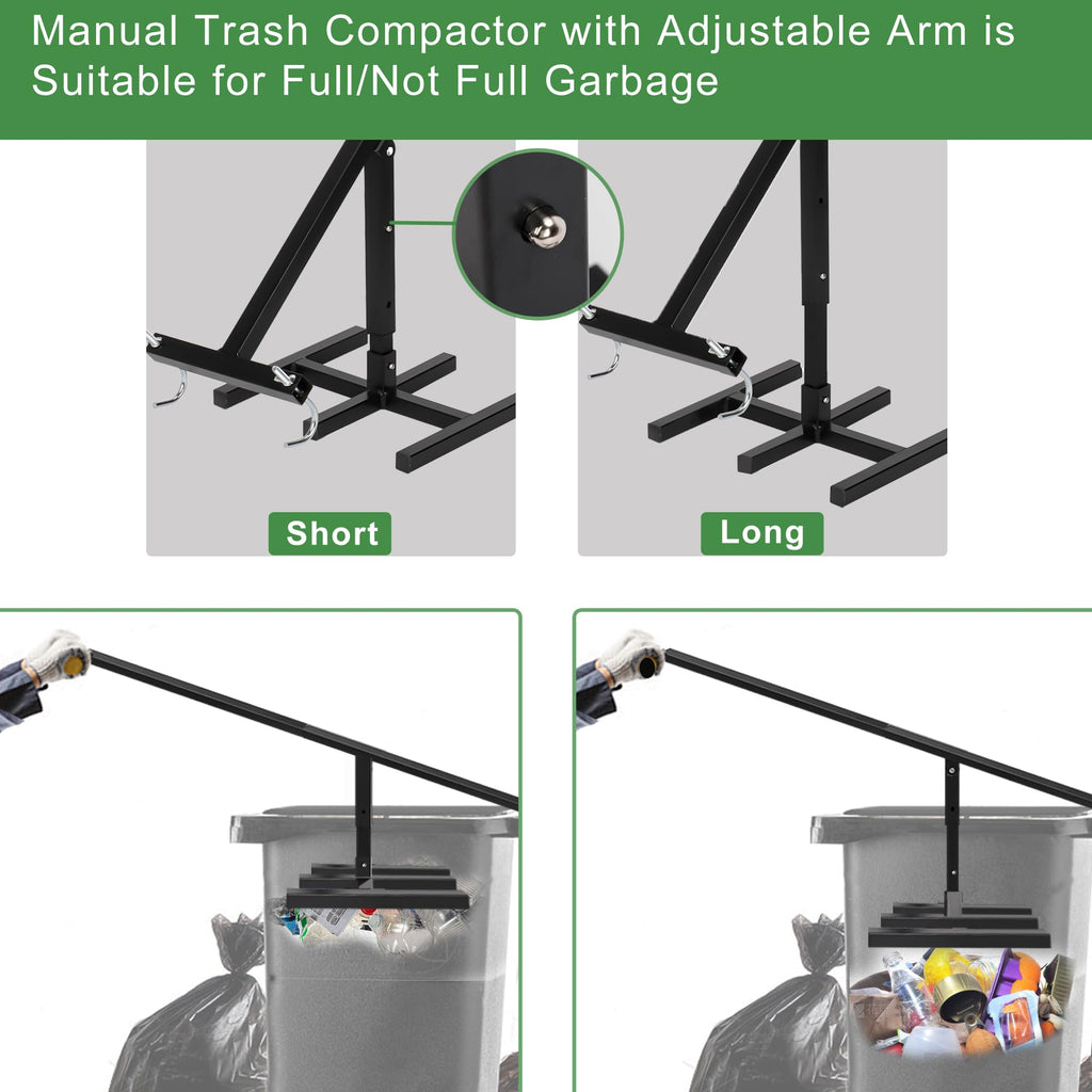 Black Manual Trash Compactor Adjustable Handle W4457