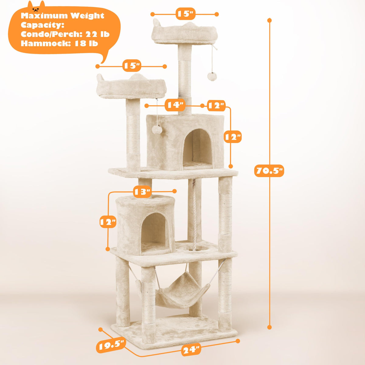 Beige 70.5in Multi-Level Cat Tree L894281