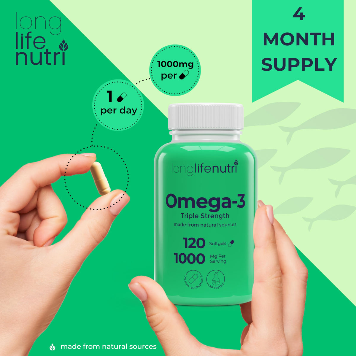 Omega 3 Fish Oil 1000mg EPA DHA 120 Softgels P60457