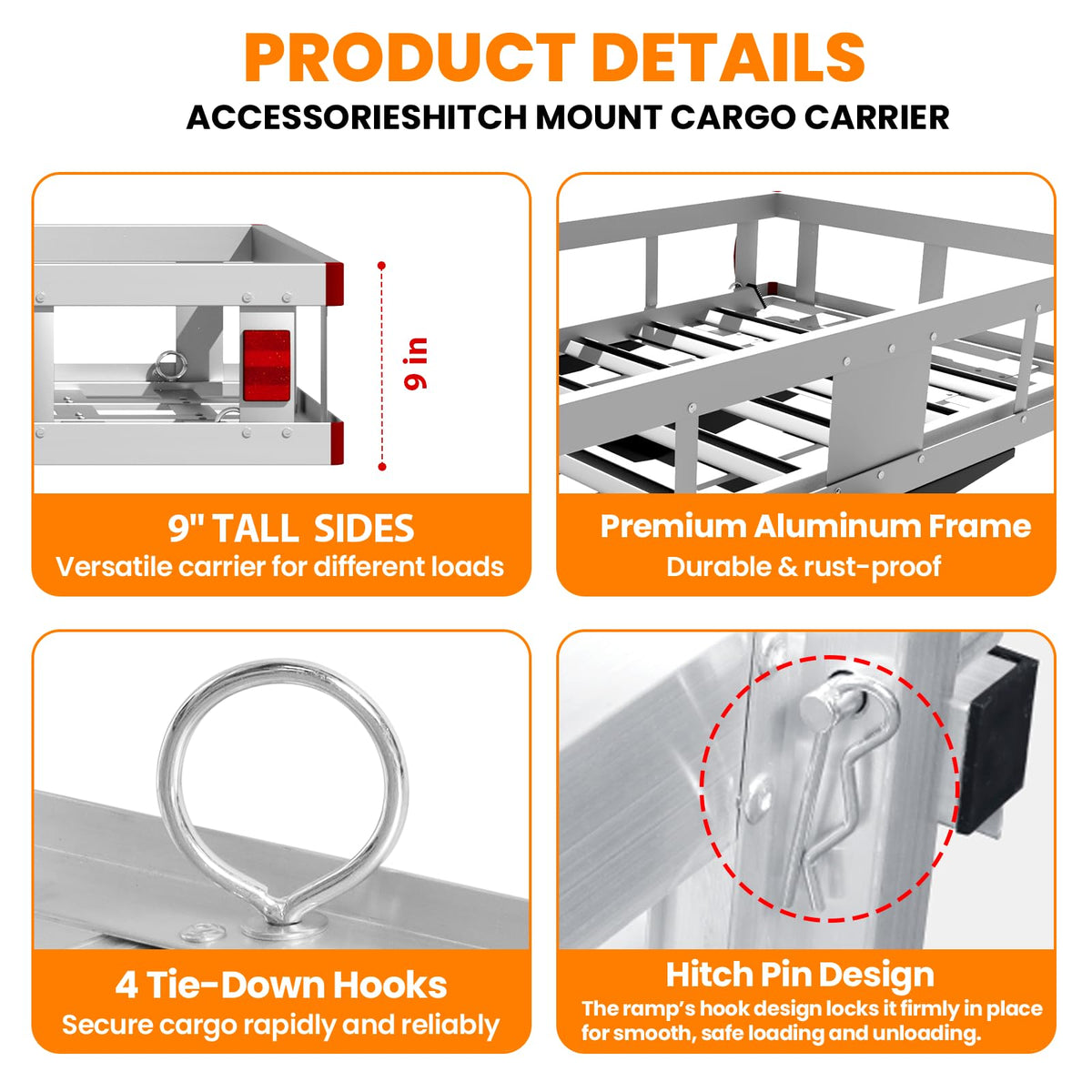 500LBS Aluminum Alloy Folding Hitch Cargo Carrier with Ramp B85413