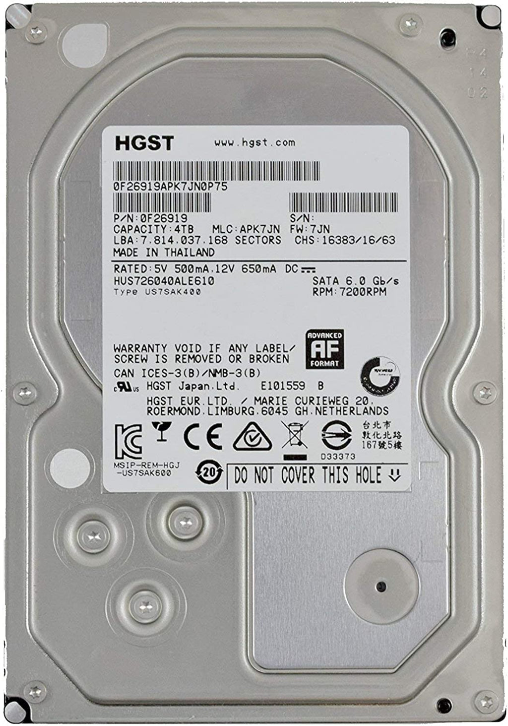 4TB 7200 RPM SATA 3.5" Internal Hard Drive S43845