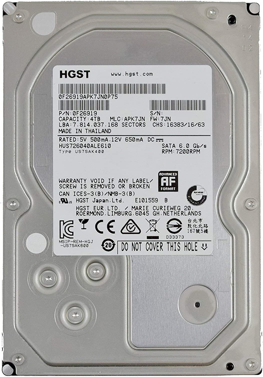 4TB 7200 RPM SATA 3.5" Internal Hard Drive S43845