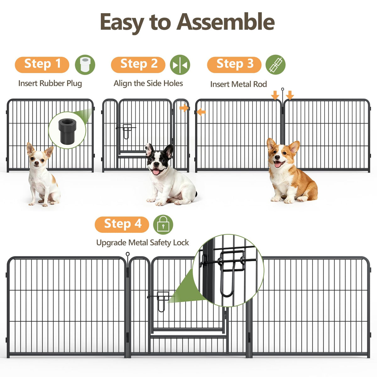 24" Height 16 Panels Foldable Metal Dog Playpen with Door E3285