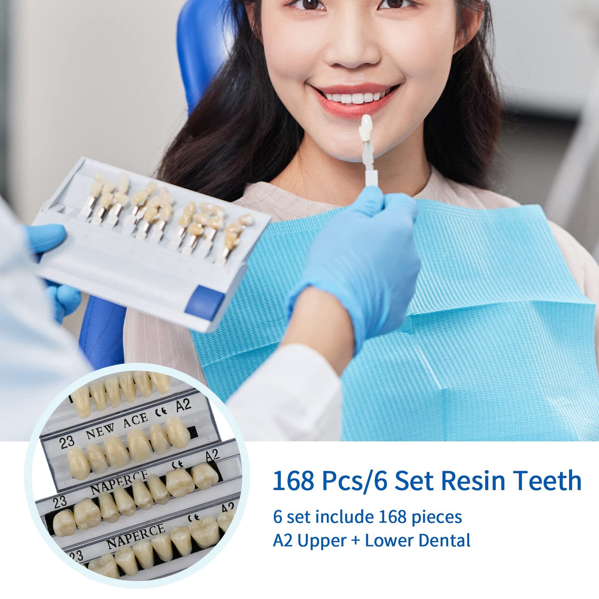 168 Pieces Acrylic Resin Denture Teeth 6 Sets 23 Shade A2 Upper + Lower V666