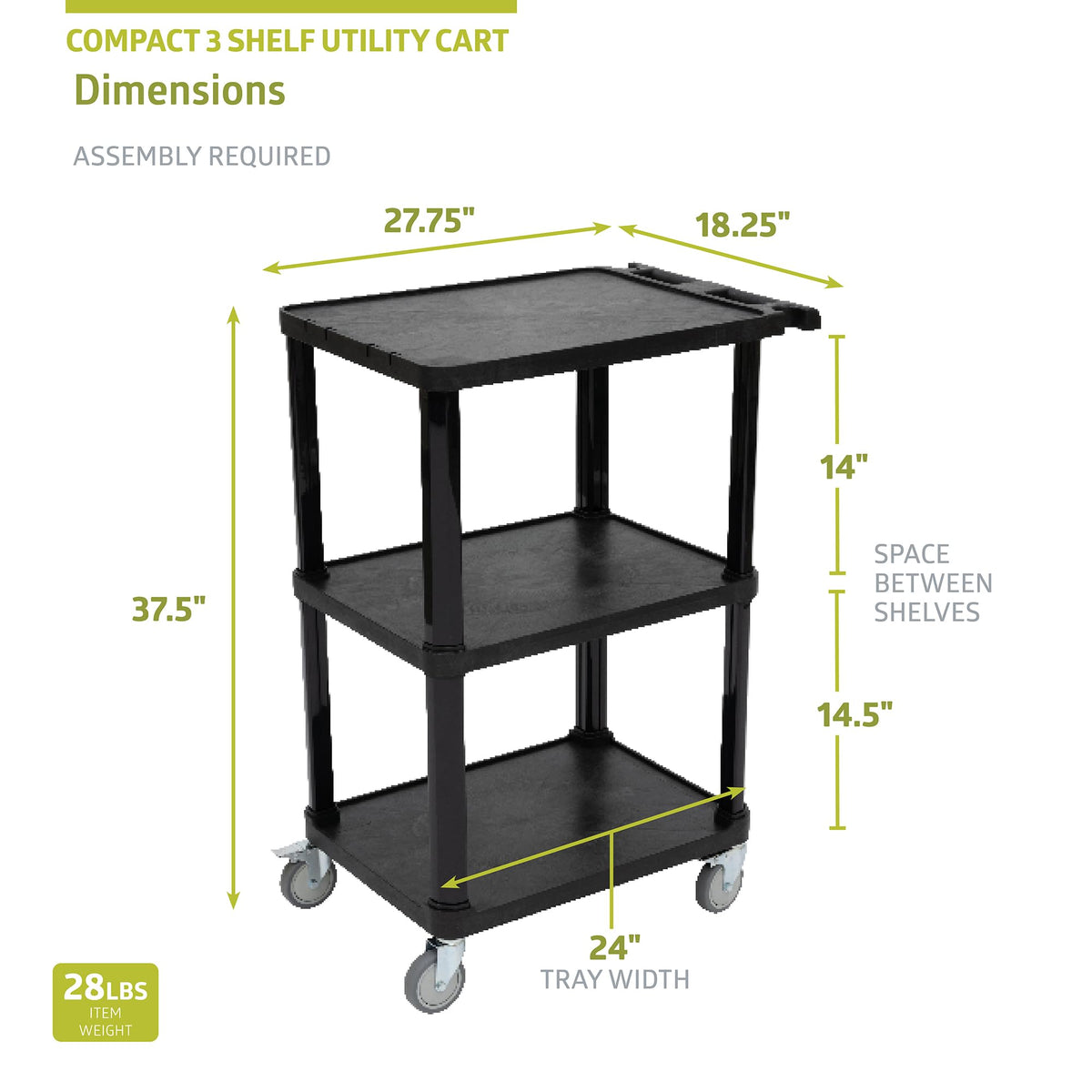 3-Tier Plastic Utility Cart with Lockable Wheels T676
