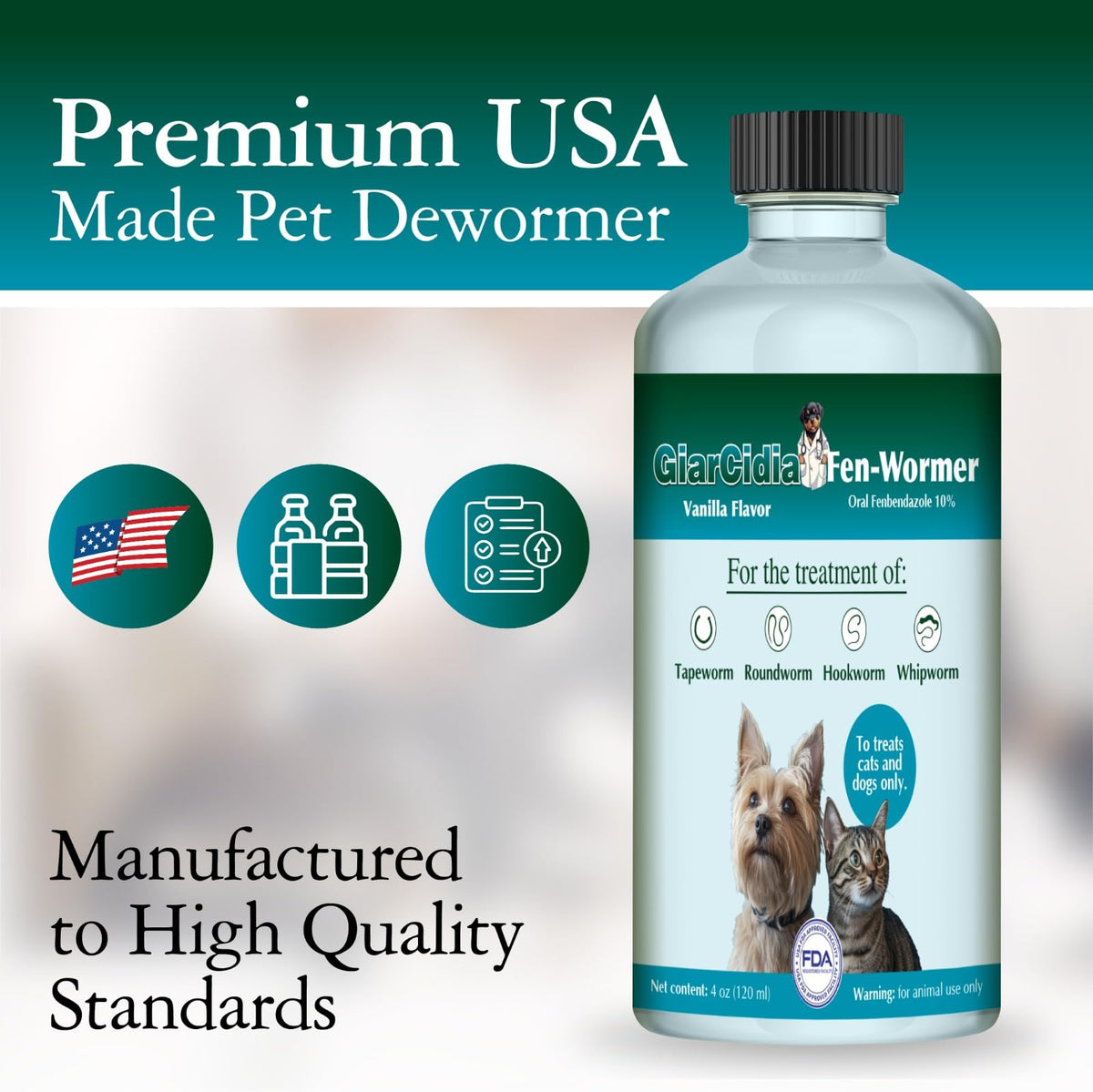 4 oz Vanilla Flavour Liquid Dog & Cat Dewormer with Syringe D85271