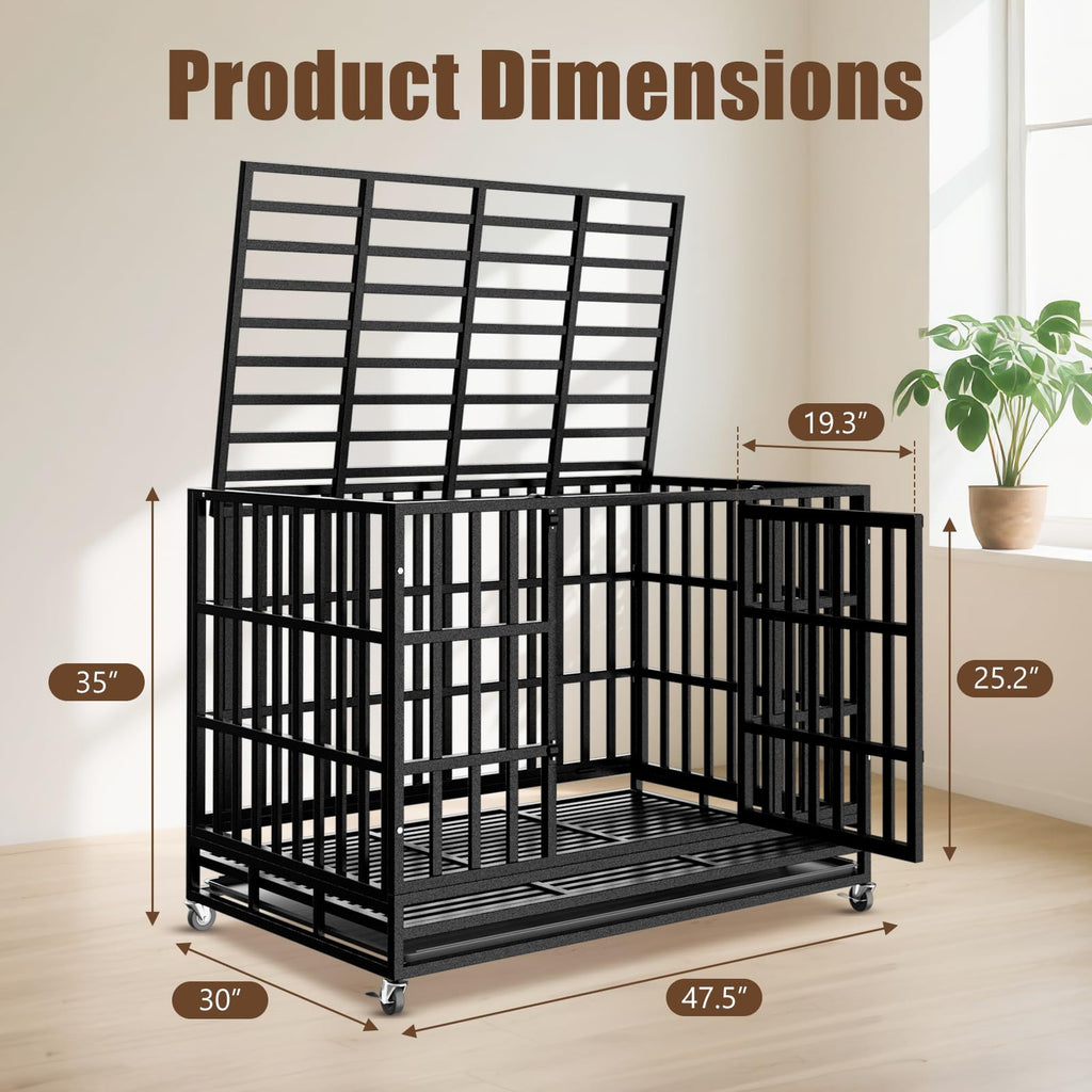 48 Inch Heavy Duty Dog Crate Kennel with Wheels C272