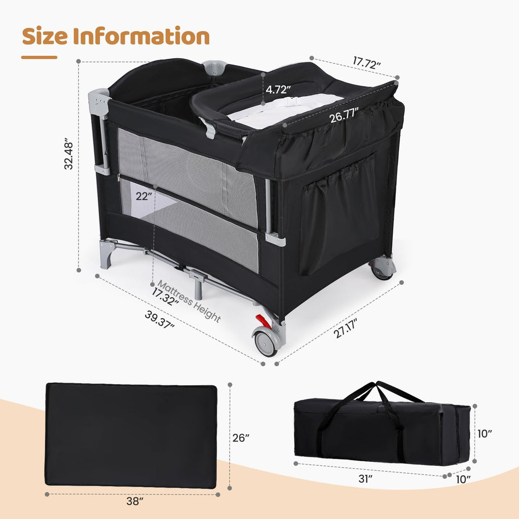 5-in-1 Pack and Play with Bassinet, Changing Table and Portable Crib W585894