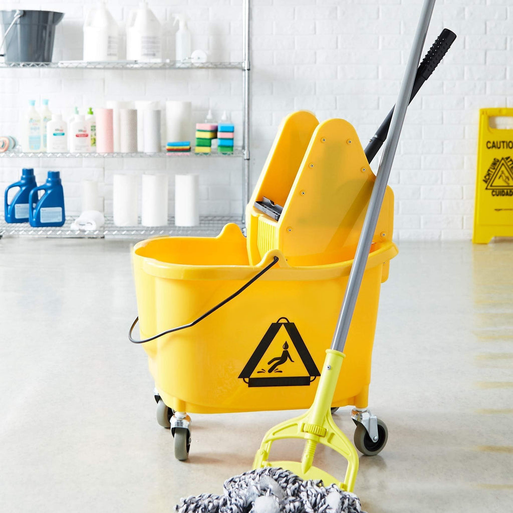 Rectangular Mop Bucket with Down Press Wringer Combo, 35-Quart, Yellow X596