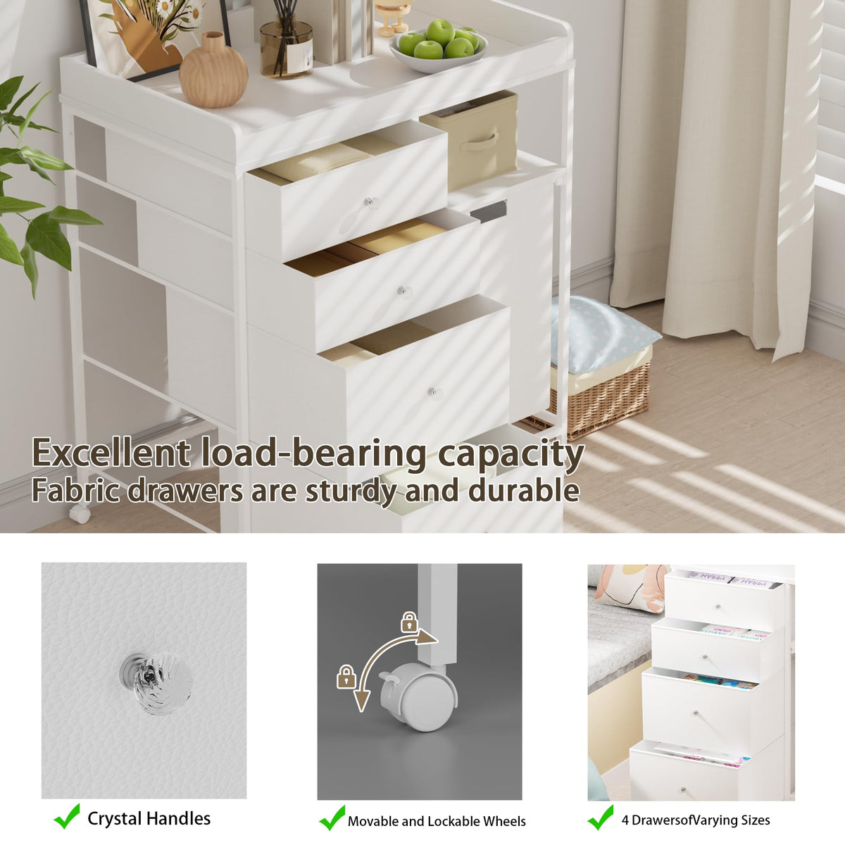 White 4 Drawer Changing Table Dresser with Laundry Hamper X3078