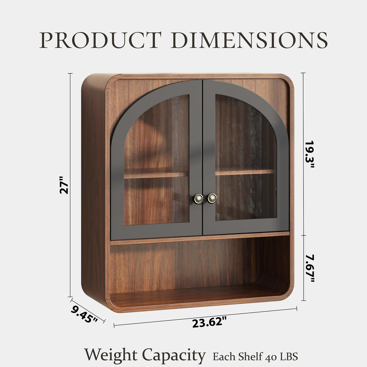 Wall Mount Bathroom Cabinet with Arched Glass Doors P287085