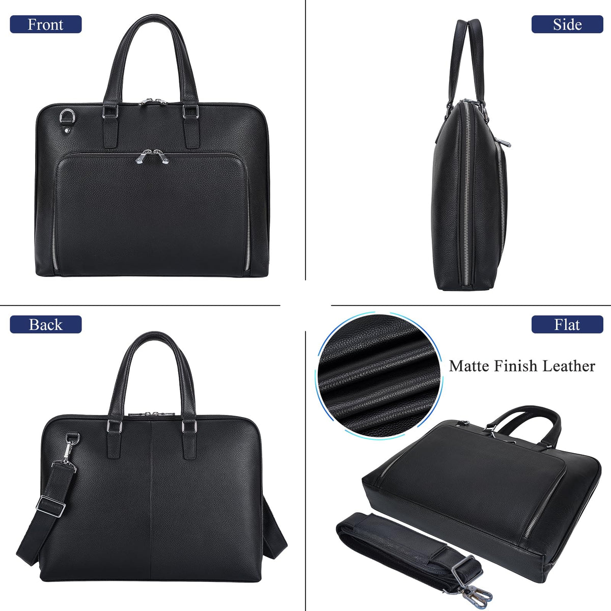 Black Leather 16" Laptop Briefcase Bag E746933