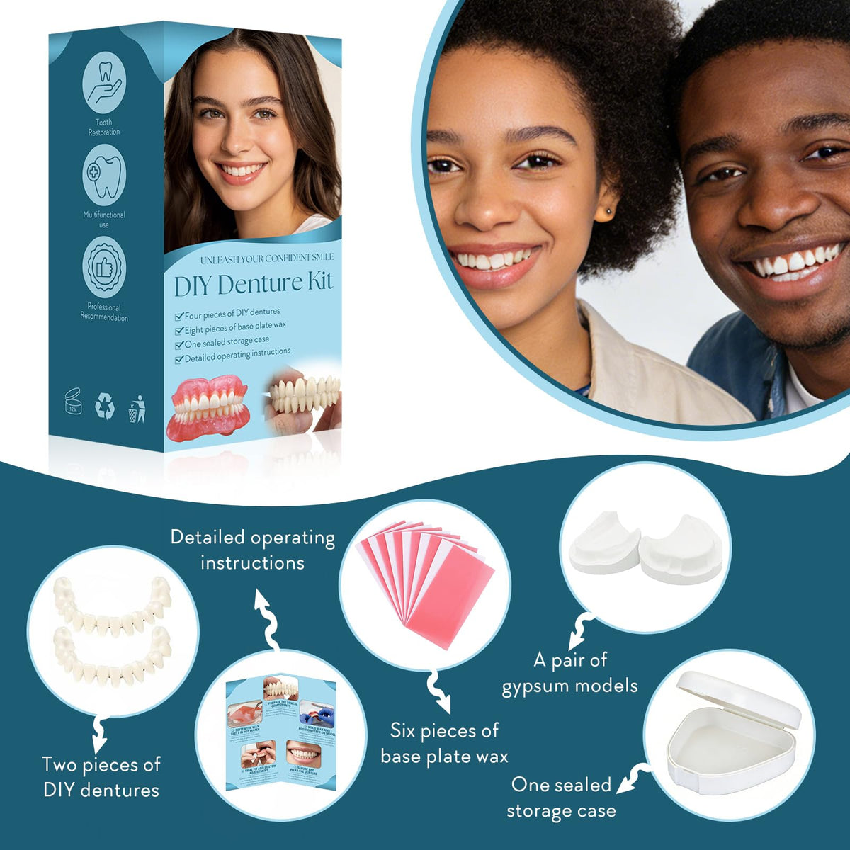 DIY Denture Kit, Temporary Full Set of Dentures N698