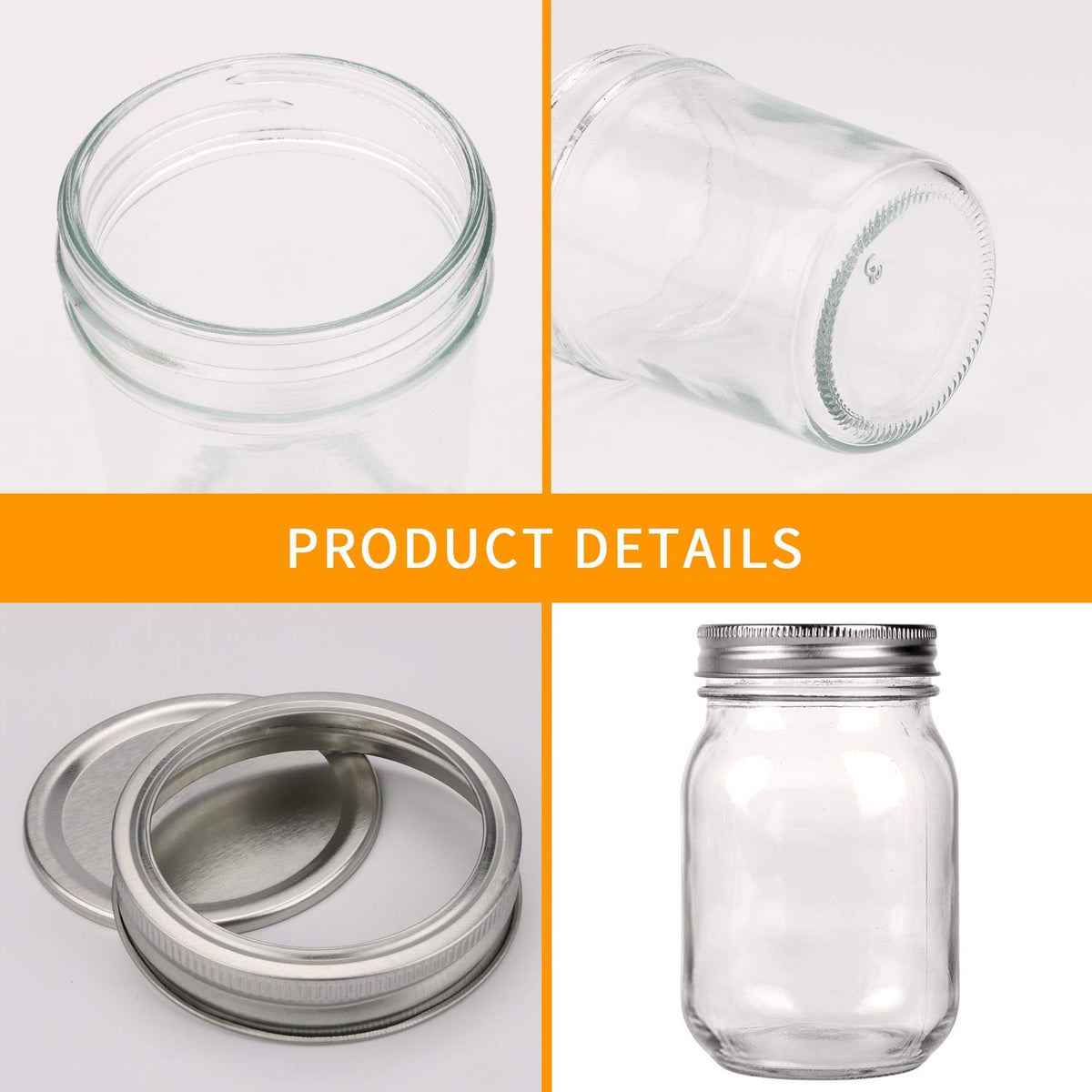 16 Pack 16 oz Glass Mason Jars with Airtight Lids and Bands H424521