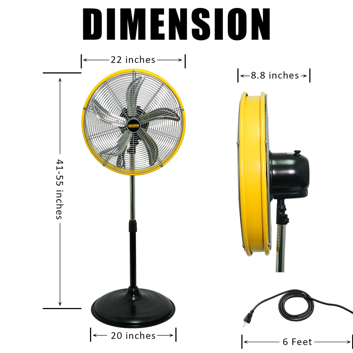 20" 3-Speed High Velocity Oscillating Metal Stand Fan D4297