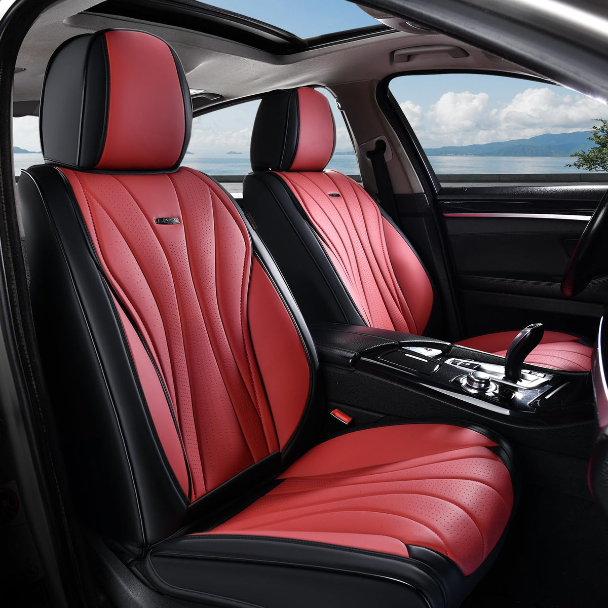 Black Red 2 Pack Leather Car Seat Covers H401