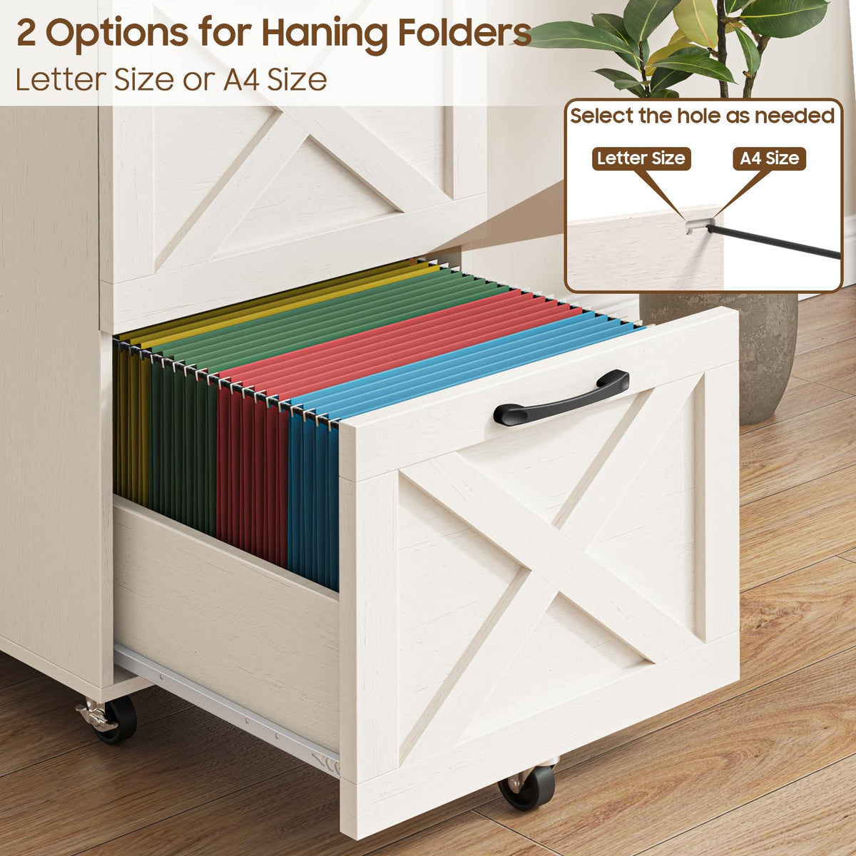 3 Drawer White File Cabinet with Wheels N631