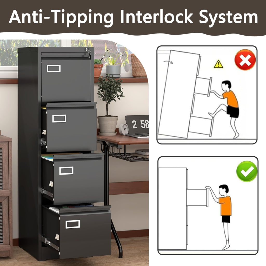 4 Drawer Metal File Cabinet with Lock H57467