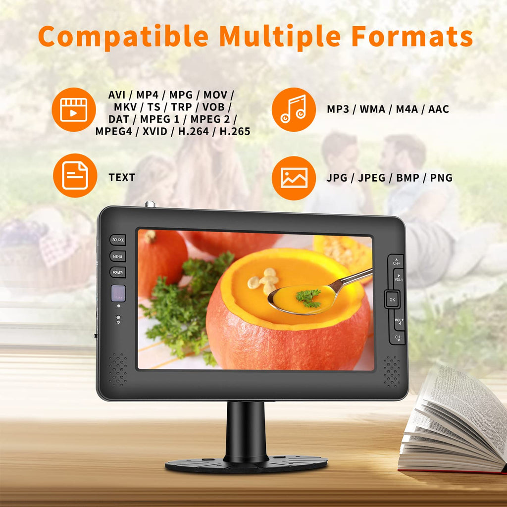 9" IPS Screen Portable TV with ATSC Tuner and Rechargeable Battery D2899