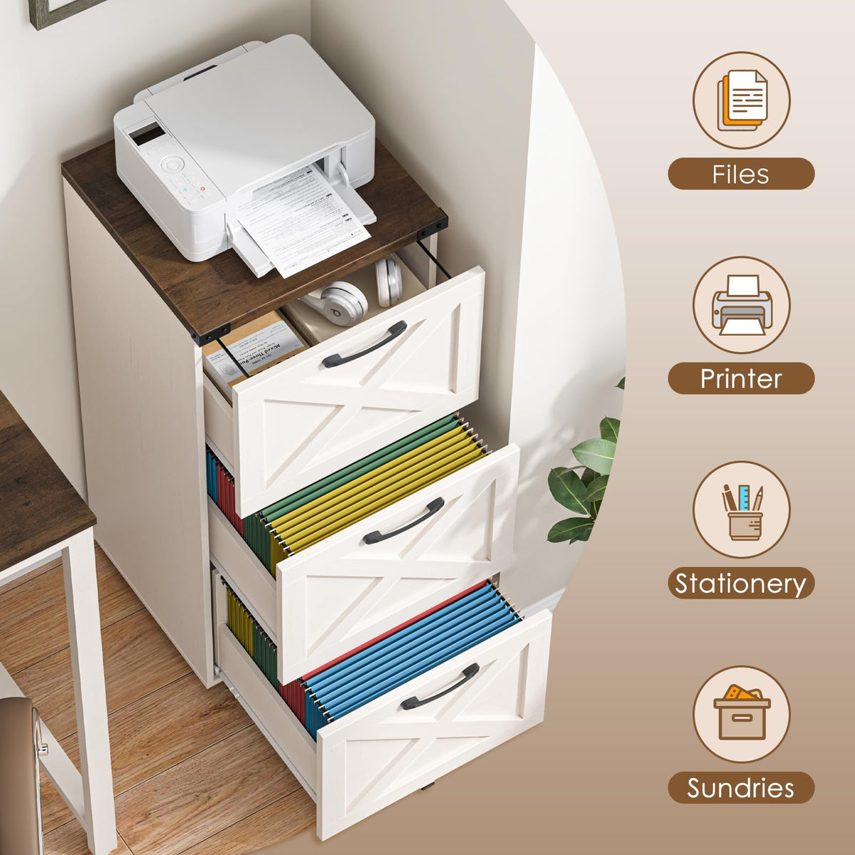 3 Drawer White File Cabinet with Wheels N631