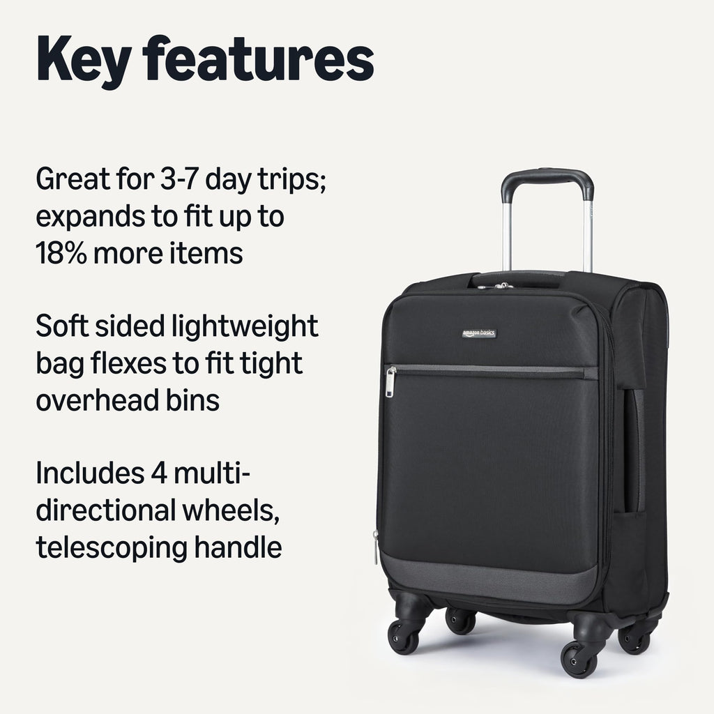 18" Medium Expandable Softside Suitcase with Spinner Wheels, Black T333