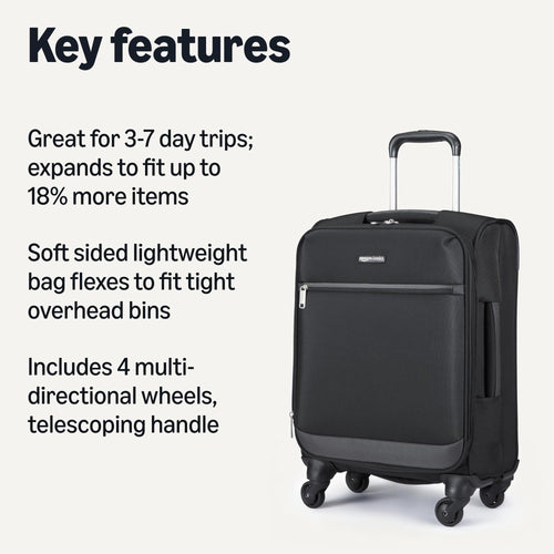18" Medium Expandable Softside Suitcase with Spinner Wheels, Black T333