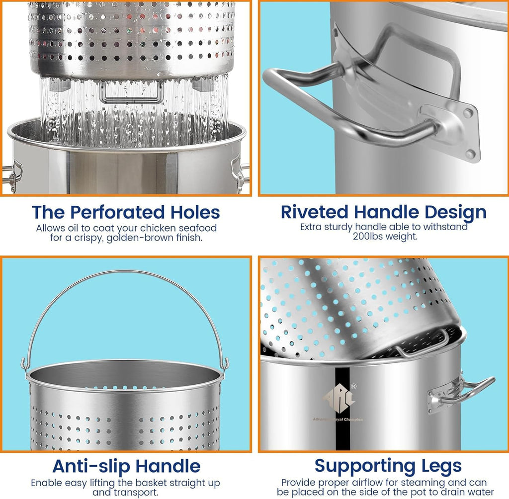 Stainless Steel 40QT Seafood Boil Pot with Basket O607