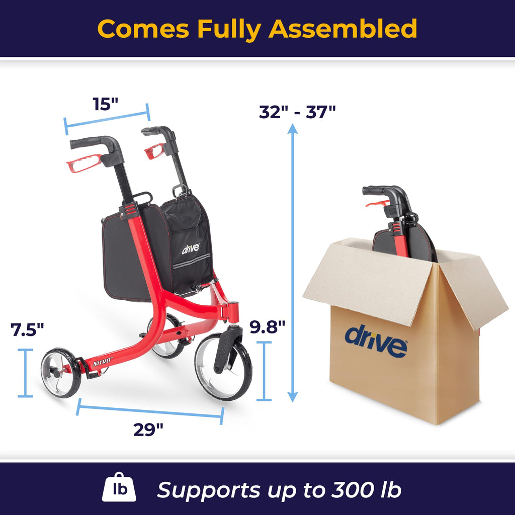 Red 3 Wheel Rollator Walker K571