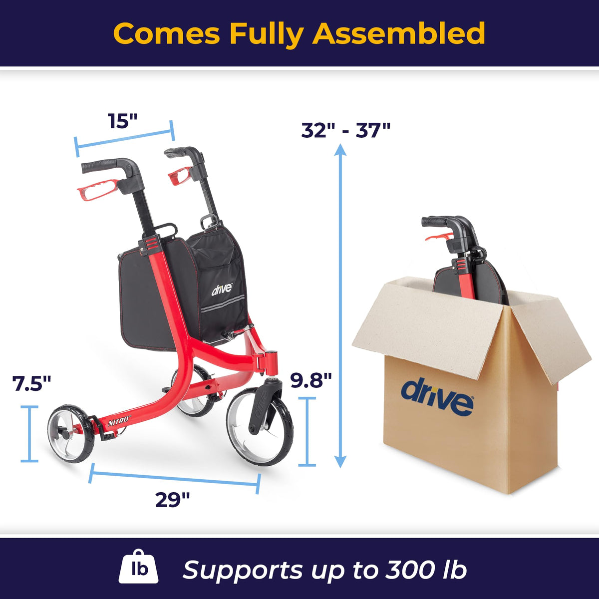 Red 3 Wheel Rollator Walker K571
