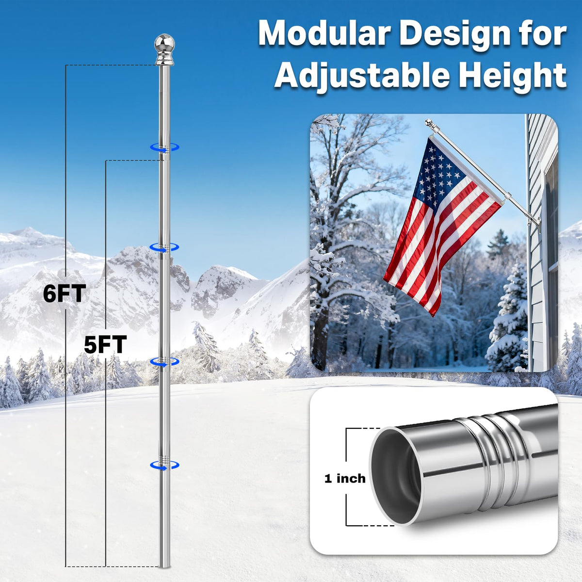 6FT 304 Stainless Steel Flag Pole S478