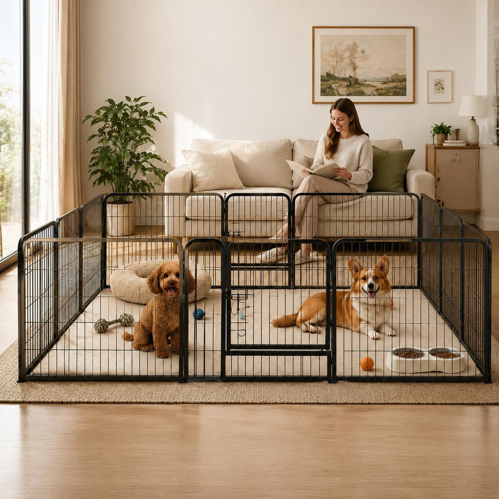 24" Height 16 Panels Foldable Metal Dog Playpen with Door E3285